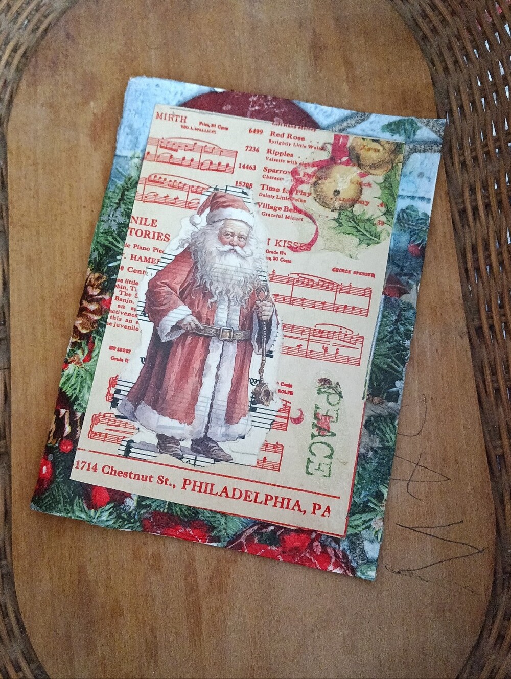 Vintage Philadelphia Santa Christmas Flat Card 5"x7" Antique Ephemera